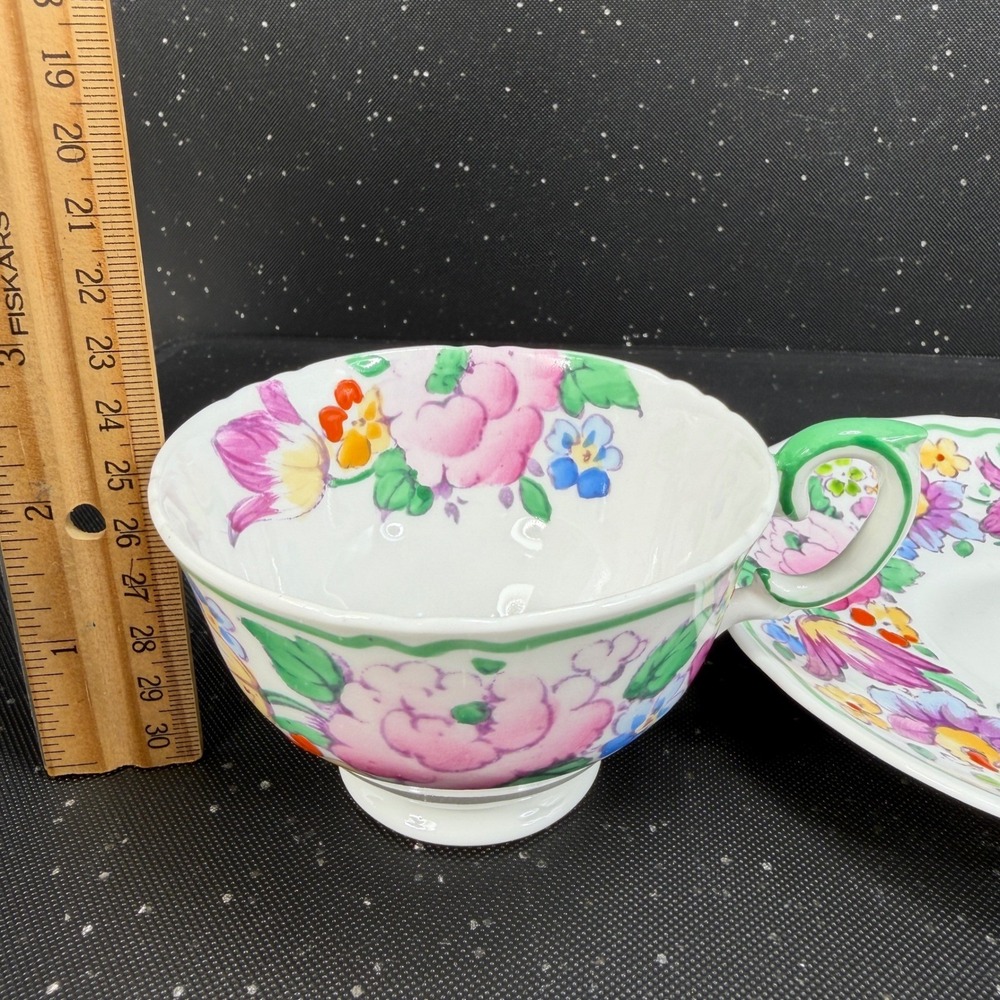 Crown Staffordshire Floral Tea Cup Saucer Set England 15227 Fine Bone China - Picture 4 of 13